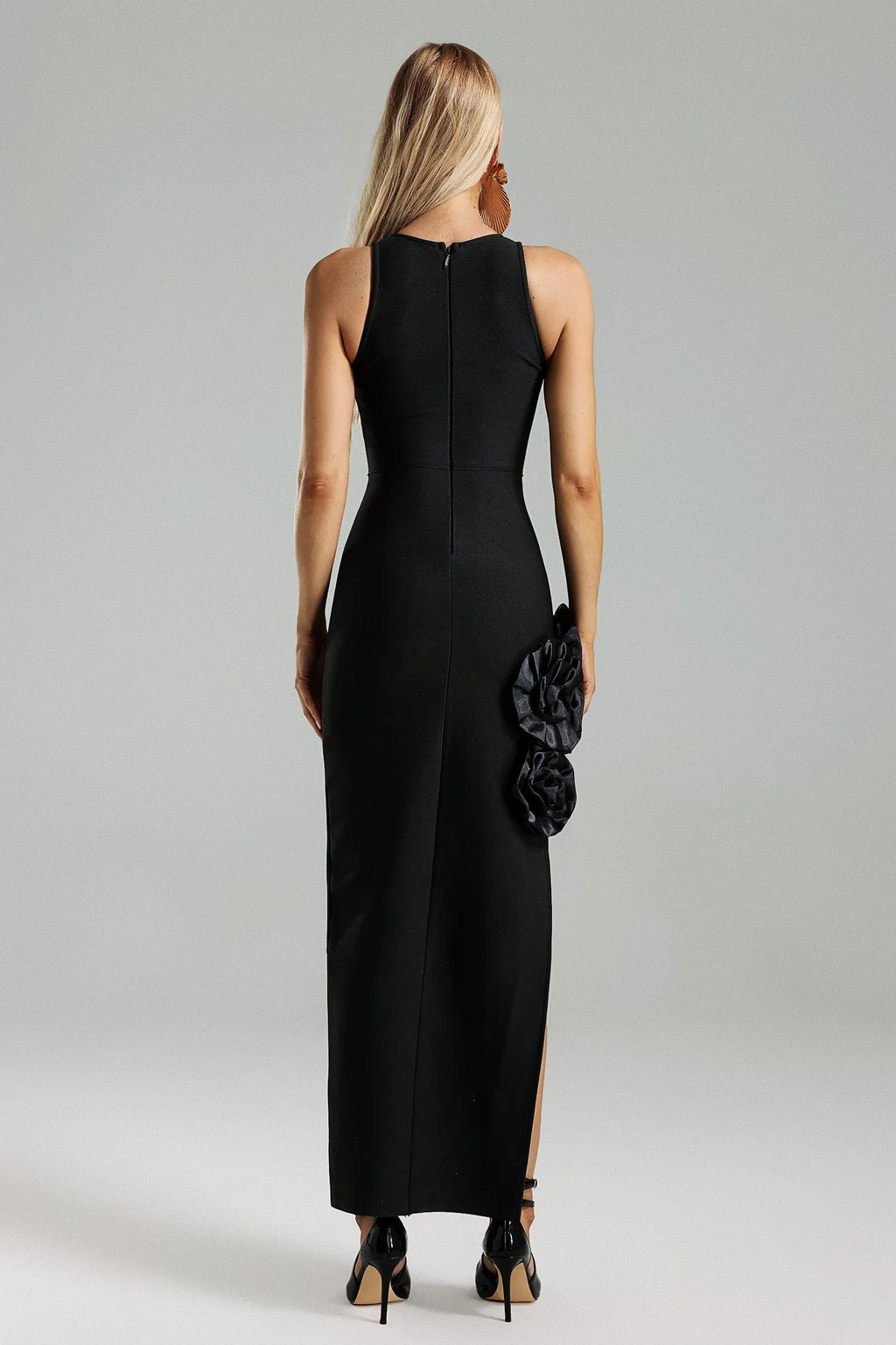 Margot Floral Appliqué High-Slit Maxi Dress