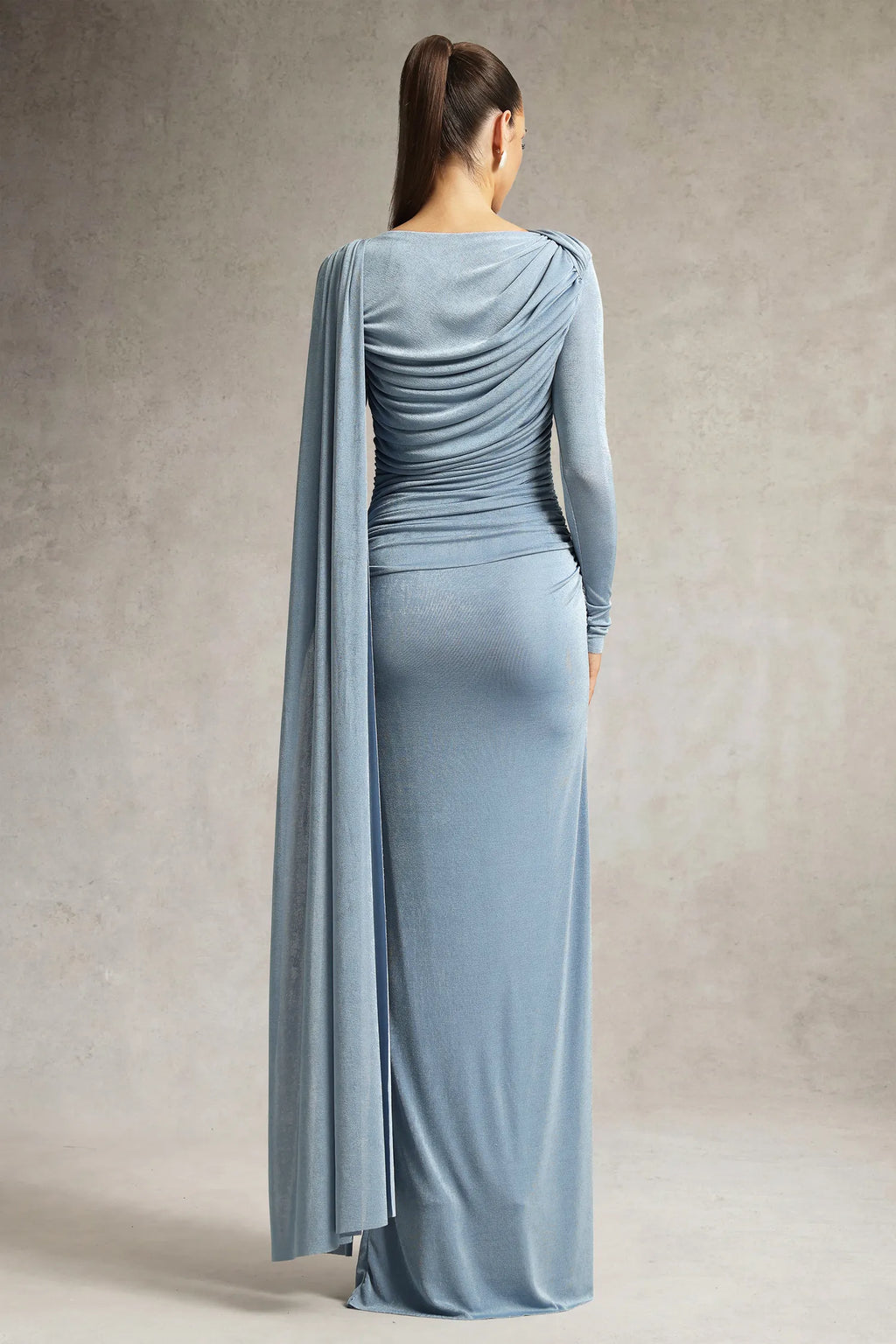 Jade Draped One-Shoulder Ruched Maxi Dress