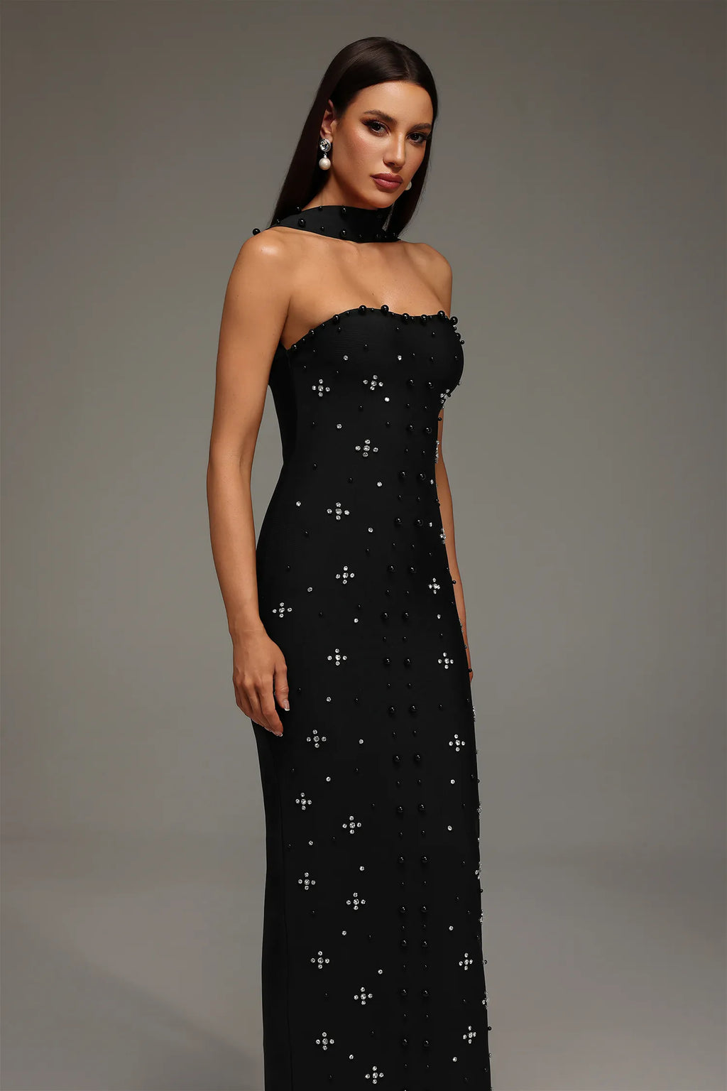 Capri Crystal Choker Strapless Maxi Dress