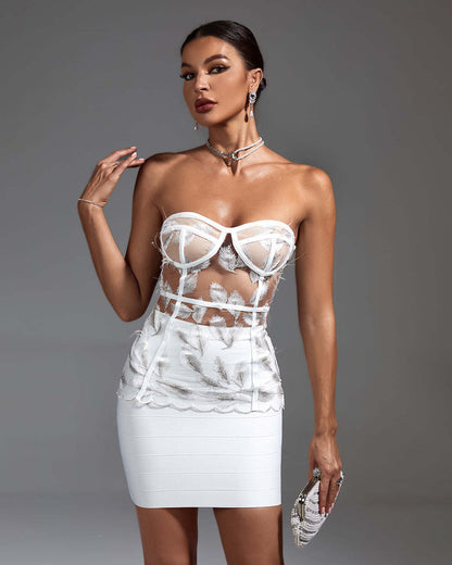 LLstyle White Lace Illusion Mini Dress