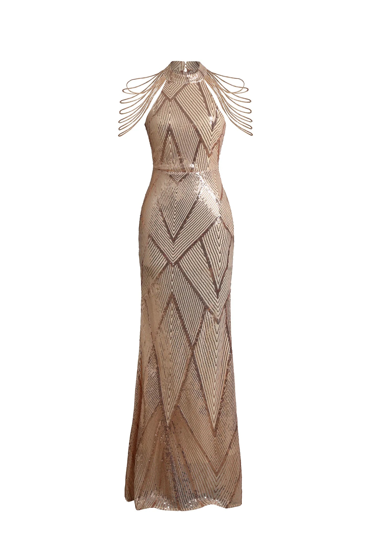 Dony Beaded Chain Halter Gown