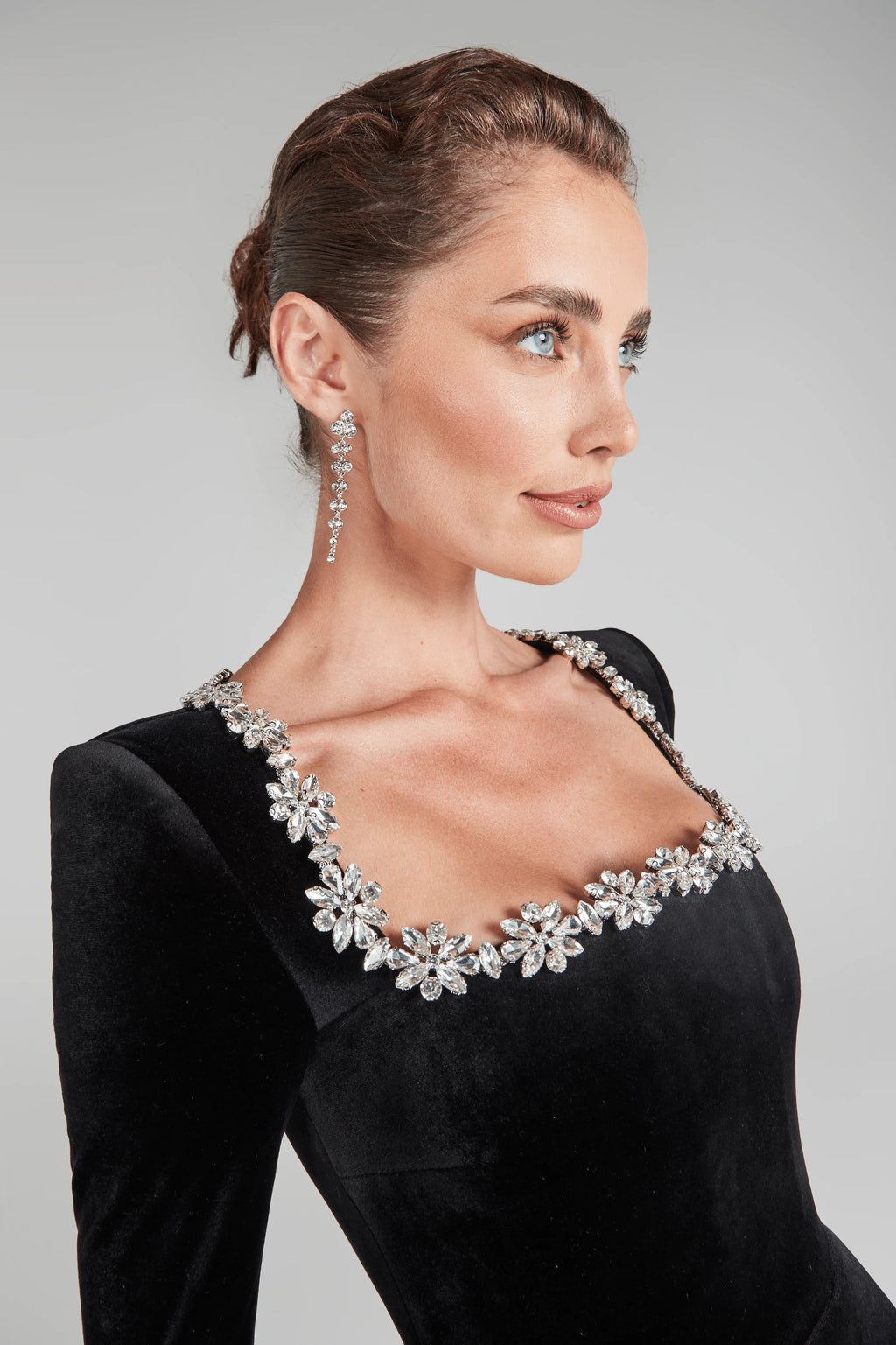 LLstyle Crystal-Trim Square Neck Mini Dress