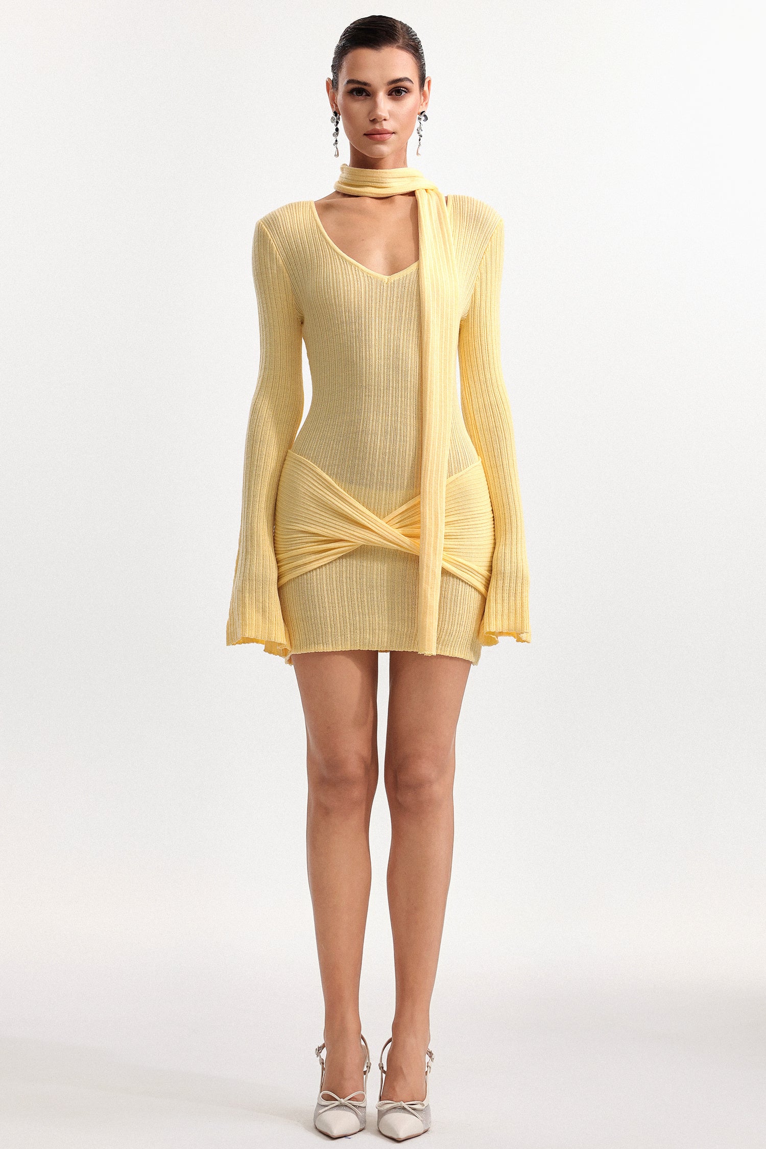 LLstyle Draped Knit Mini Dress with Scarf Detail
