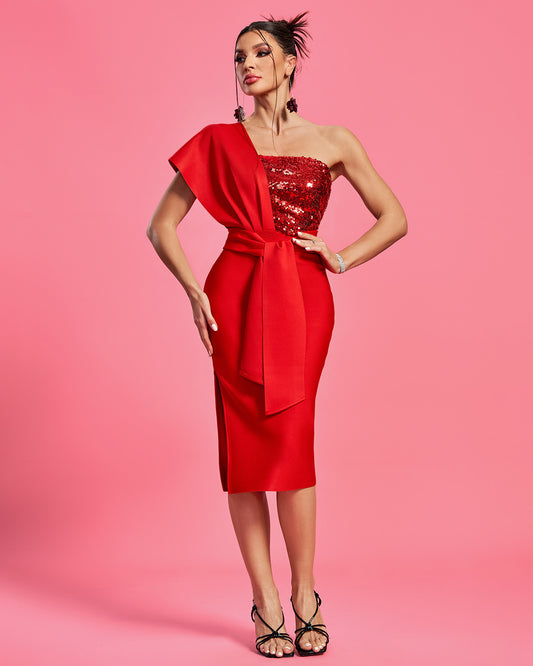 LLstyle One-Shoulder Sequin Sculpt Midi Dress