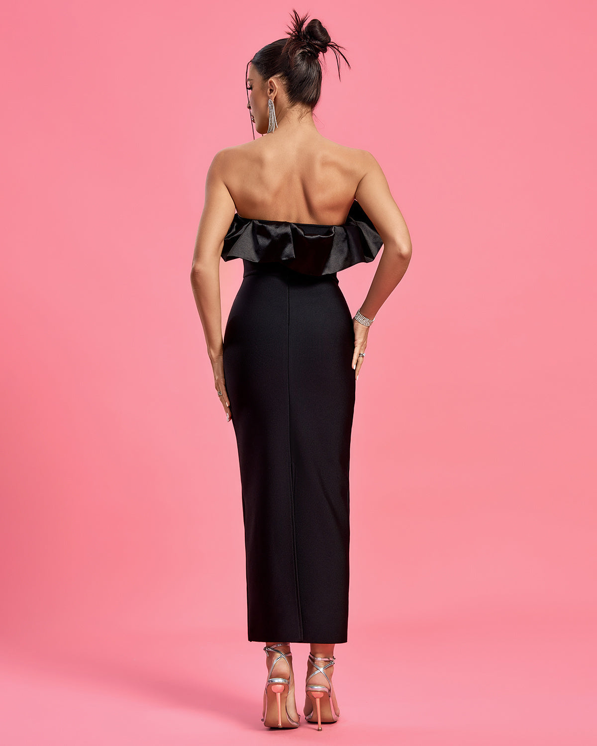 LLstyle Black Off-Shoulder Satin Bodycon Maxi Dress