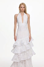 Juliette Lace Cascade Halter Maxi Dress