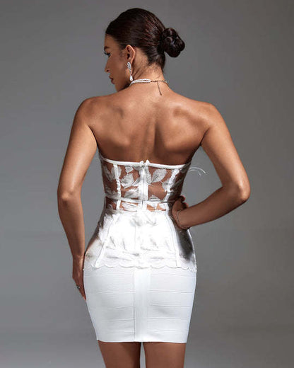 LLstyle White Lace Illusion Mini Dress