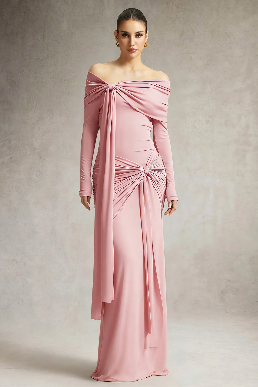 LLstyle Rose Drape Off-Shoulder Couture Maxi Gown