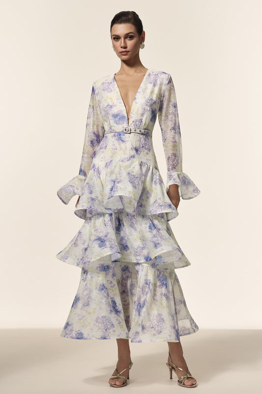 LLstyle Floral Tiered Midi Dress