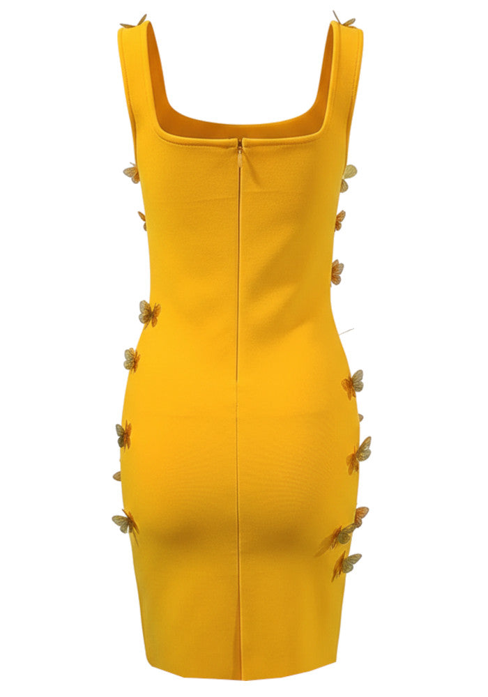 Dahlia Butterfly Appliqué Bodycon Midi Dress