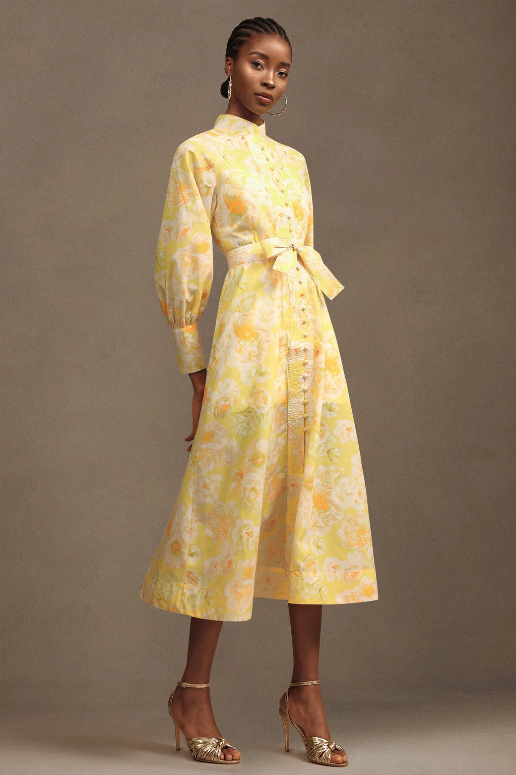 Kallista Golden Bloom Midi Dress