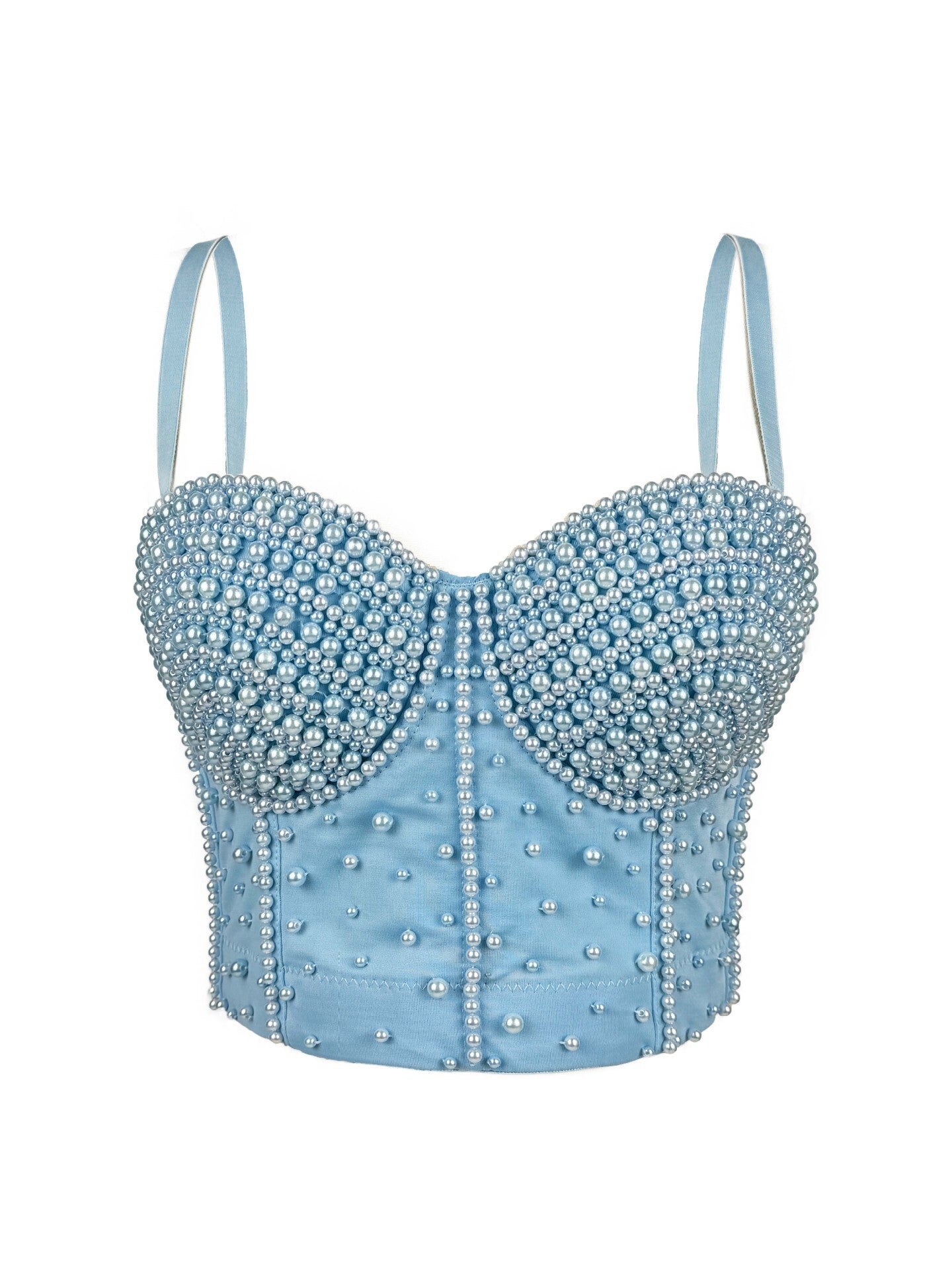 LLstyle Blue Pearl-Embellished Bustier Cami Top