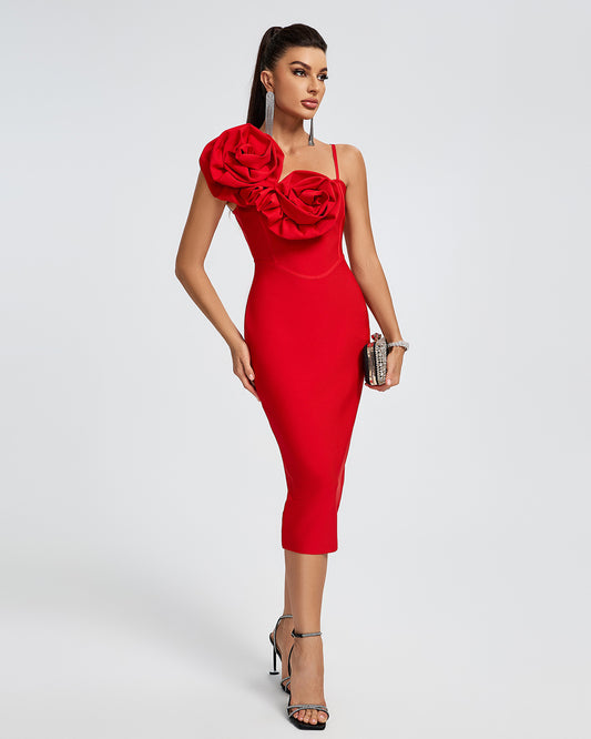 LLstyle Sculpted Rose One-Shoulder Midi Dress