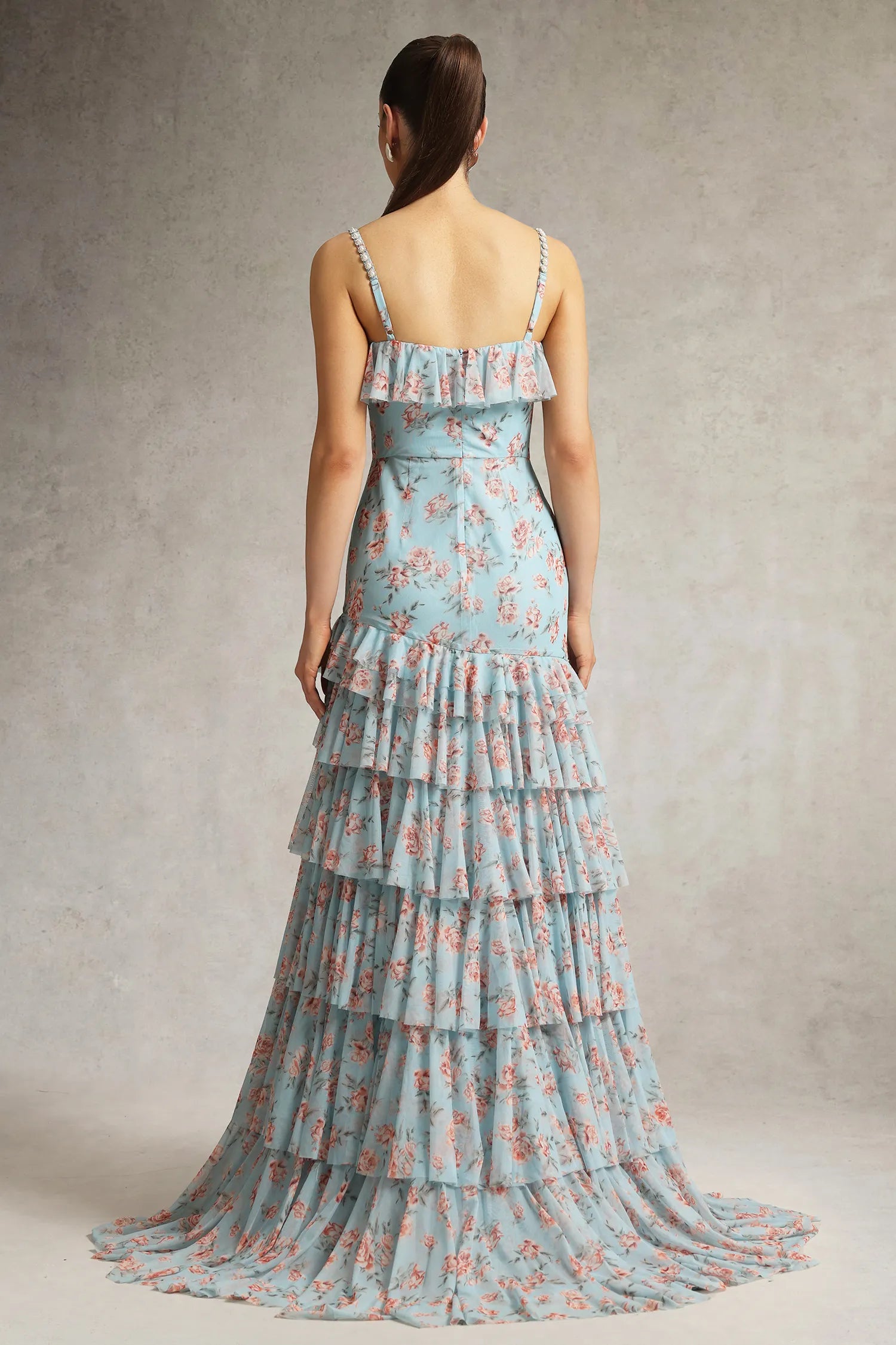 LLstyle Azure Bloom High-Low Ruffle Gown