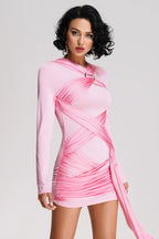 Theodora Pink Lace-Up Glam Mini Dress