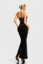 Maisie Lace Corset Leather-Trim Maxi Dress