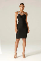 Aurora Black Asymmetrical Rhinestone Dress