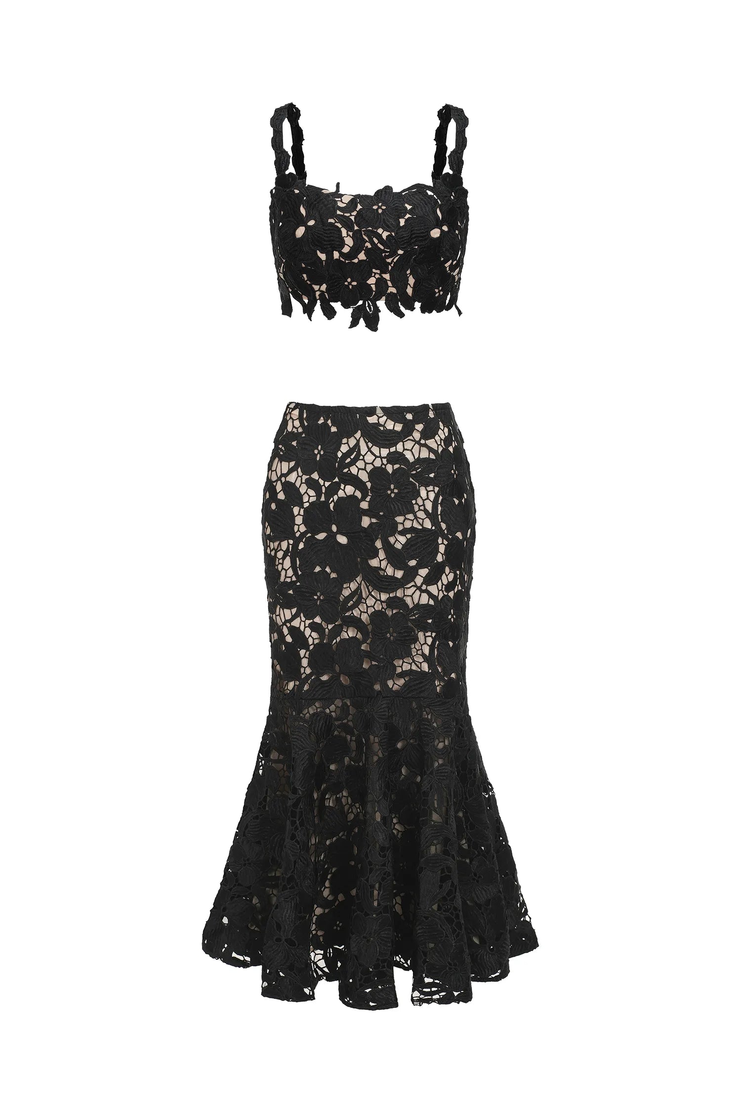 LLstyle Black Lace Two-Piece Midi Set
