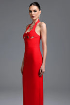 Layla Red Scalloped Halter Cut-Out Maxi Dress