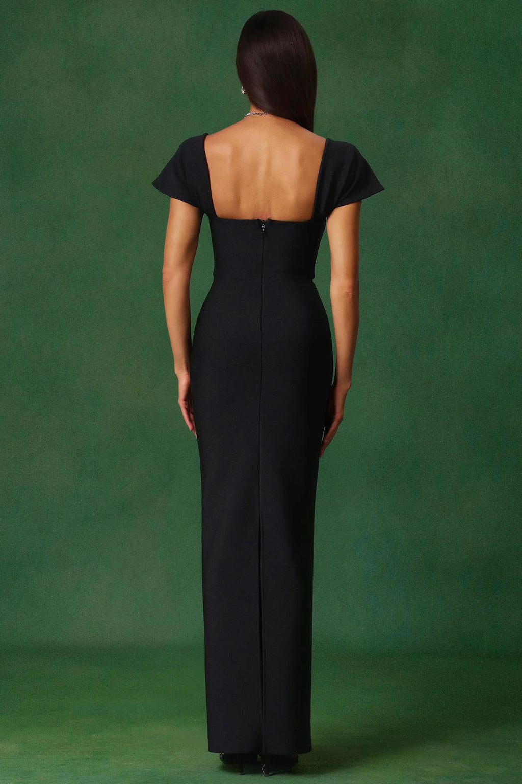 LLstyle Black Crystal-Trim Square-Neck Maxi Dress