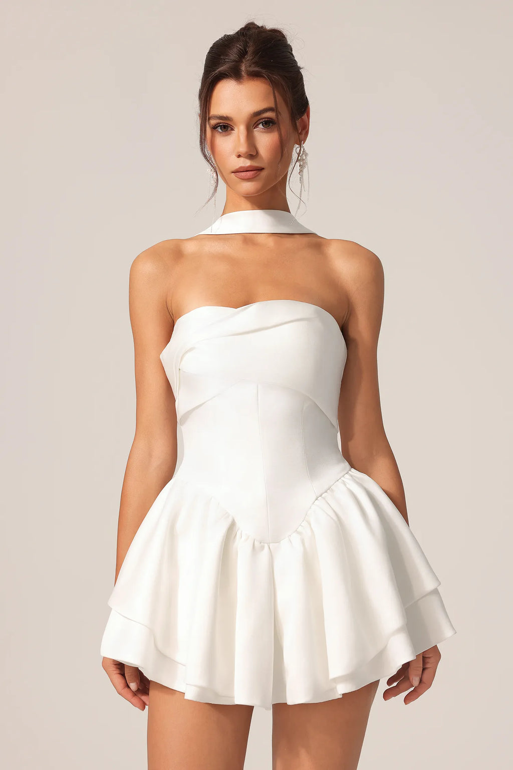 Lennox  White Strapless Ruffle Mini Dress