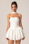 Lennox  White Strapless Ruffle Mini Dress