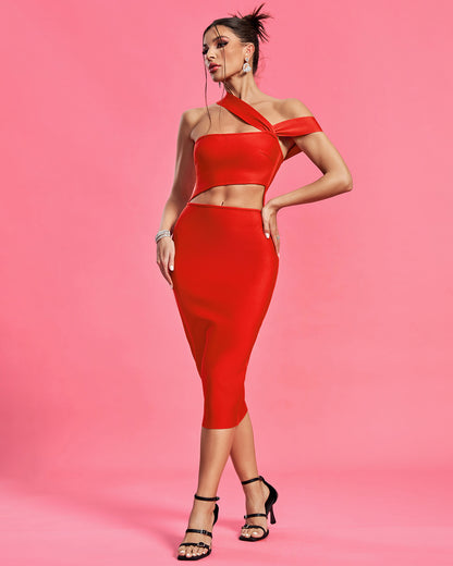 LLstyle Asymmetric Cut-Out Two-Piece Midi Set