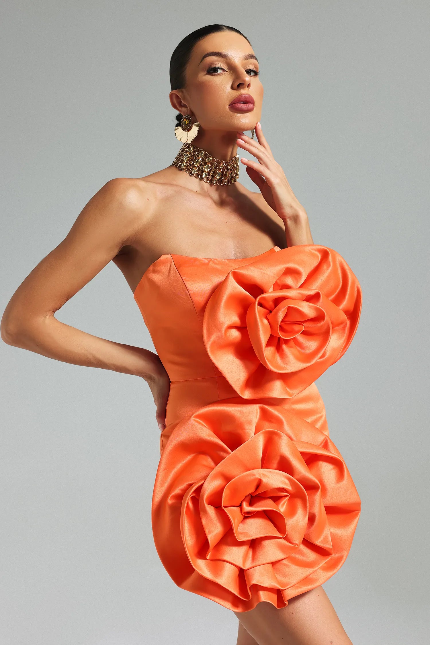 LLStyle Orange Floral Appliqué Mini Dress