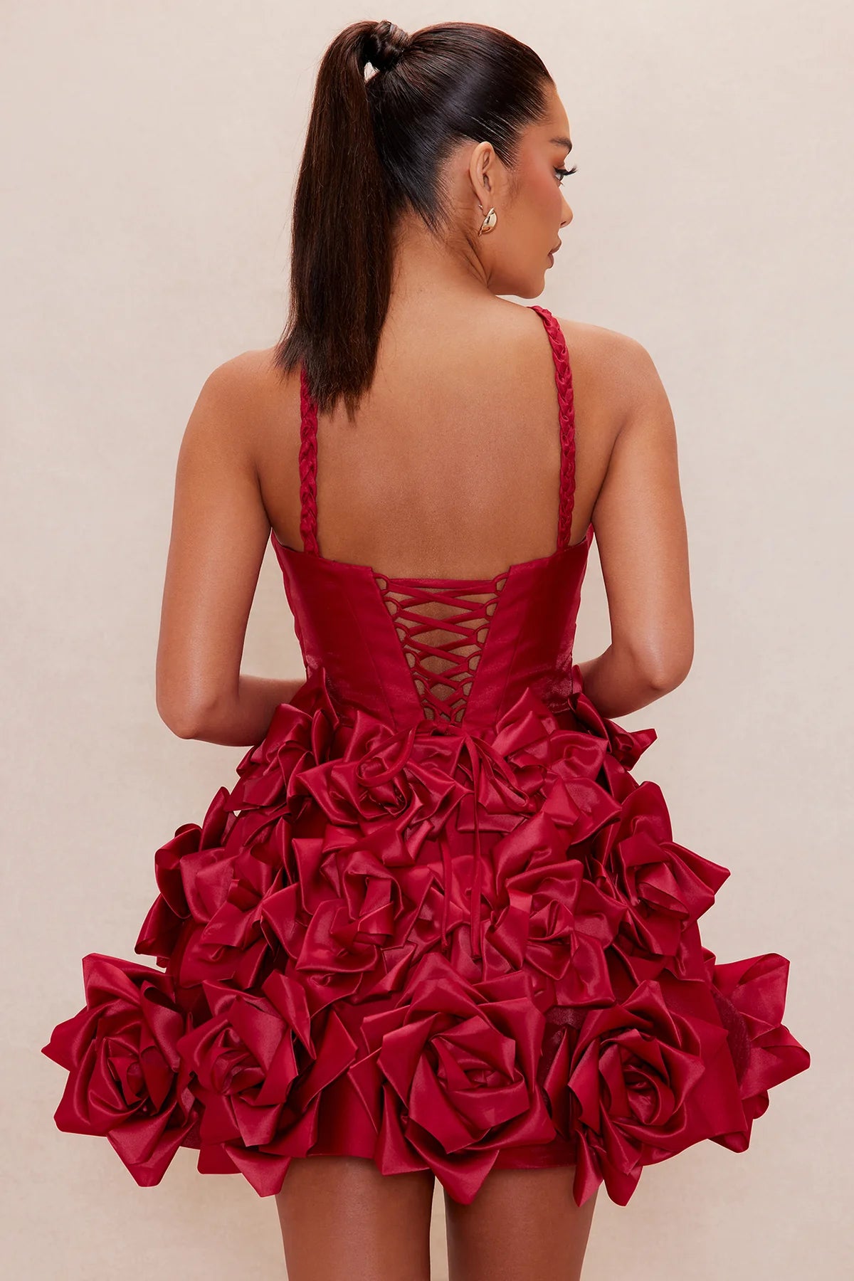 LLstyle Sculpted Rosette Halter Mini Dress