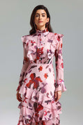 LLstyle Floral Ruffle High-Neck Maxi Dress