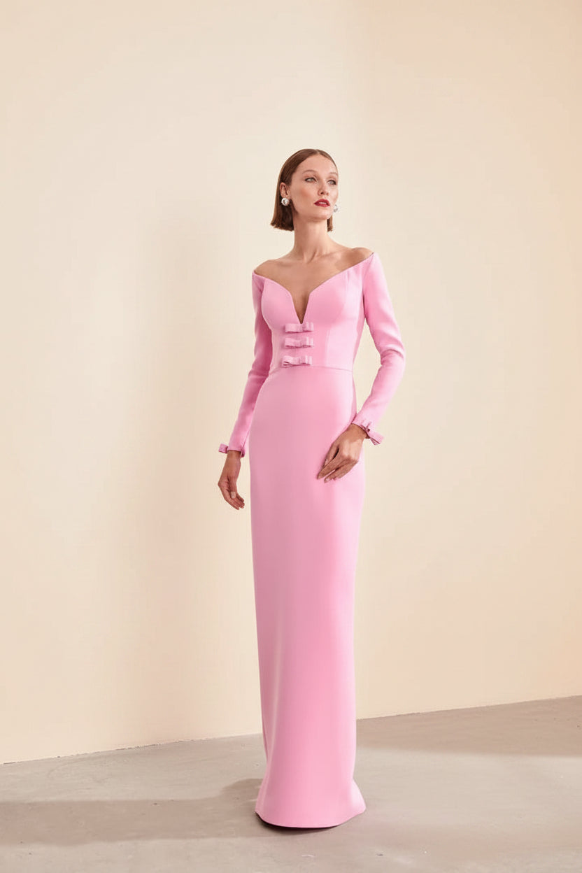 LLstyle Pink Off-Shoulder Long Sleeve Gown