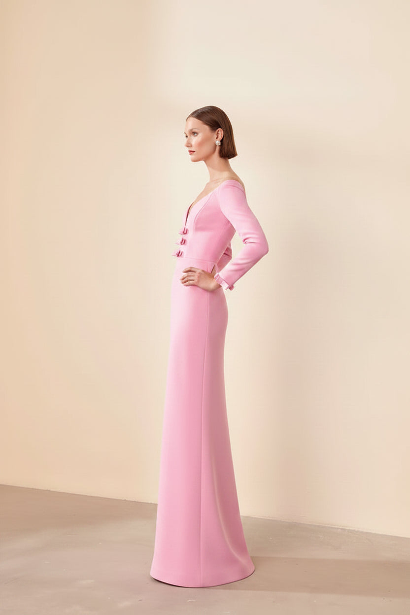 LLstyle Pink Off-Shoulder Long Sleeve Gown