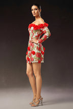 Floral Appliqué Off-Shoulder Mini Dress