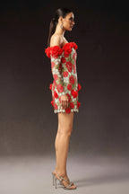Floral Appliqué Off-Shoulder Mini Dress