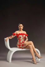 Floral Appliqué Off-Shoulder Mini Dress