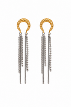 Cascade Two-Tone Drop Earring with gold rope hoop and silver chain fringe