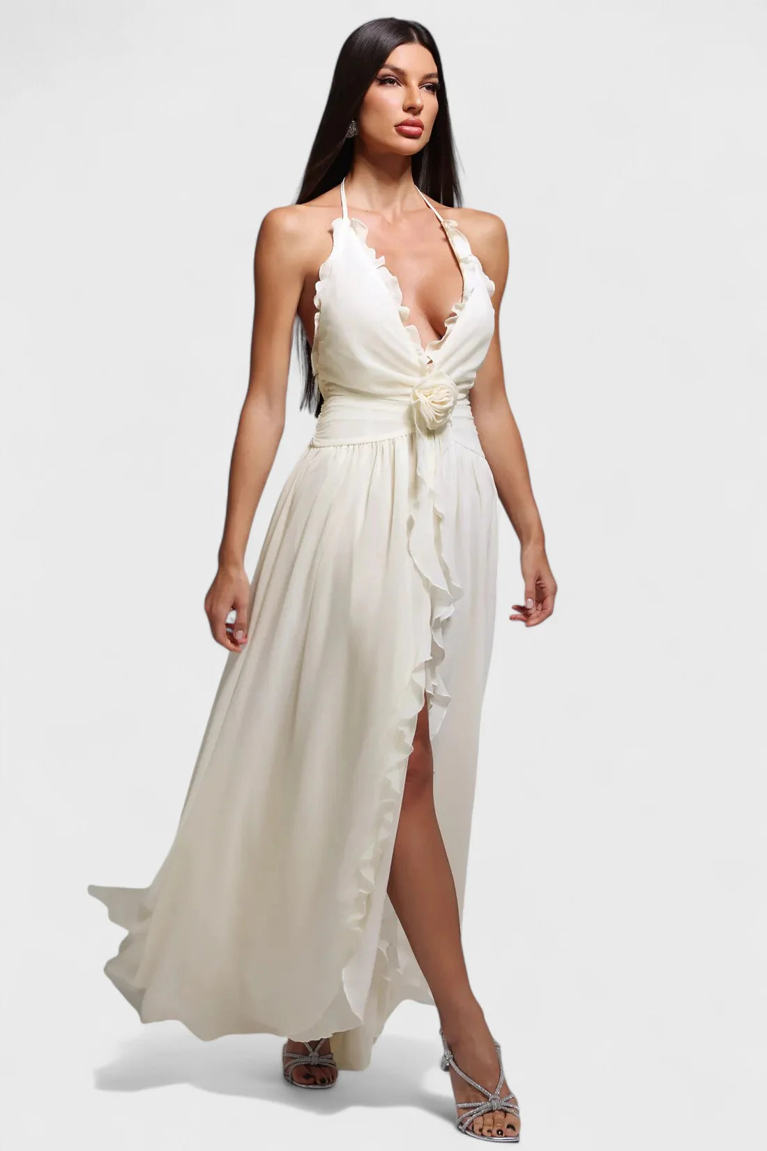 LLstyle Halter Ruffle High-Low Maxi Dress