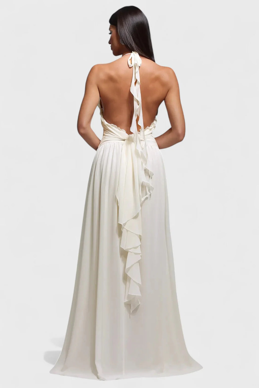 LLstyle Halter Ruffle High-Low Maxi Dress