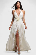 Desiree Halter Ruffle High-Low Maxi Dress