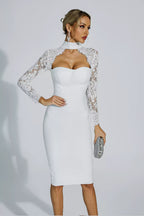 Delilah Lace Sleeve Choker Bodycon Midi Dress