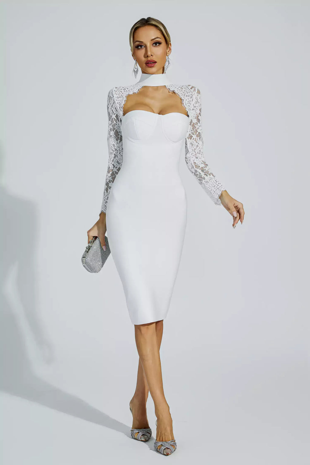 Delilah Lace Sleeve Choker Bodycon Midi Dress