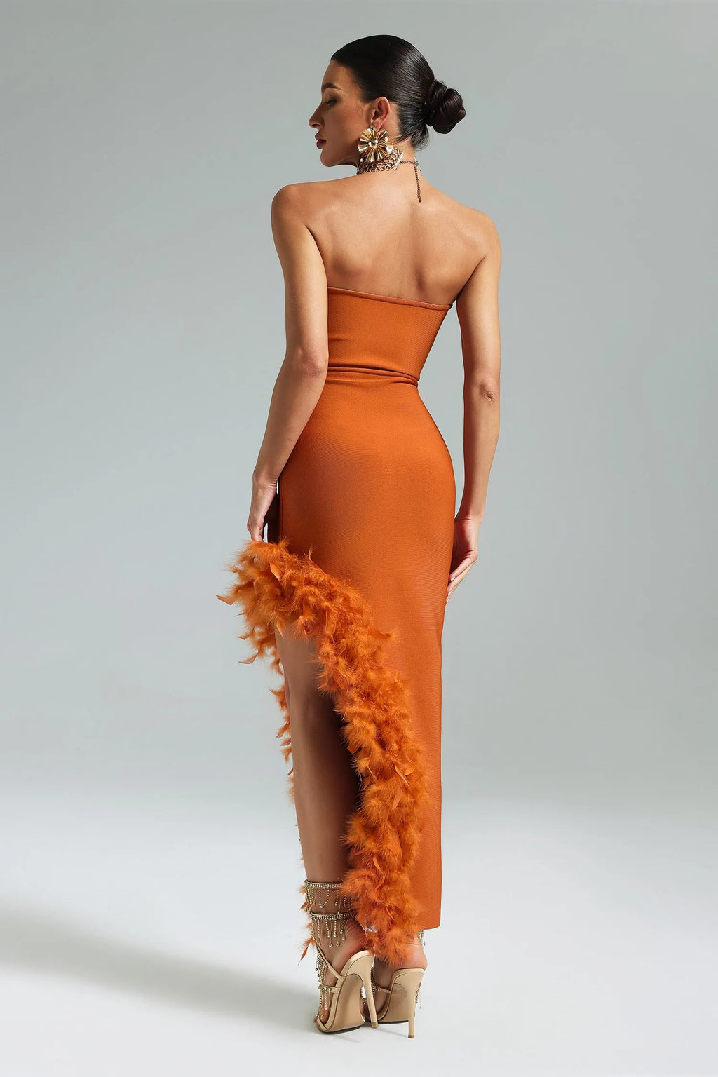 Aria Elegant Orange Evening Look