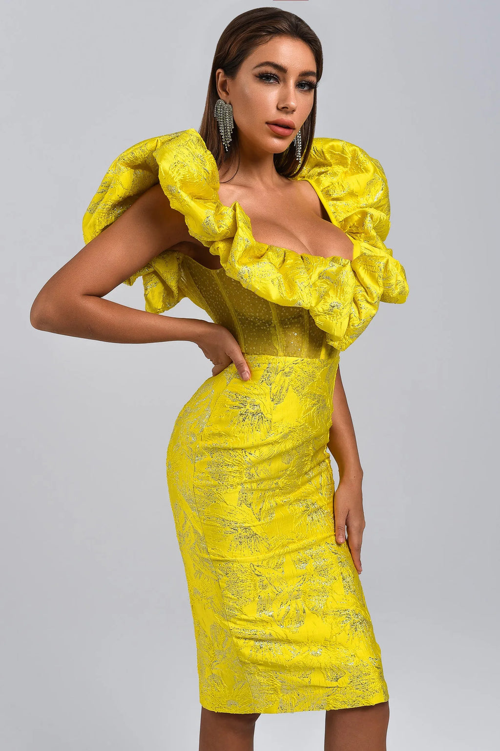 Séréna Yellow Ruffled Floral Dress