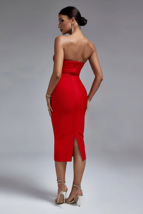LLstyle Crystal Trim Strapless Midi Dress