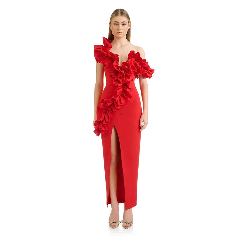 LLstyle Off the Shoulder Ruffles Cocktail Dress