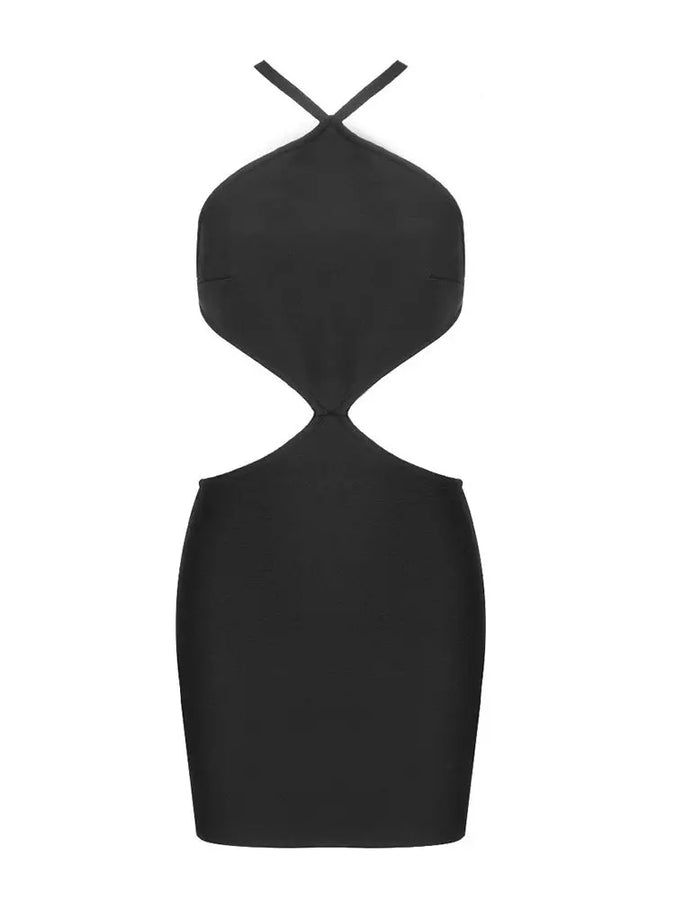 LLstyle Women Backless Pearl Crystal Black Dress