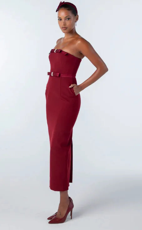 LLstyle Women Strapless Bow Mid-calf Dress