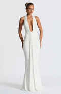 Gia Deep V Halter Ruched Maxi Dress