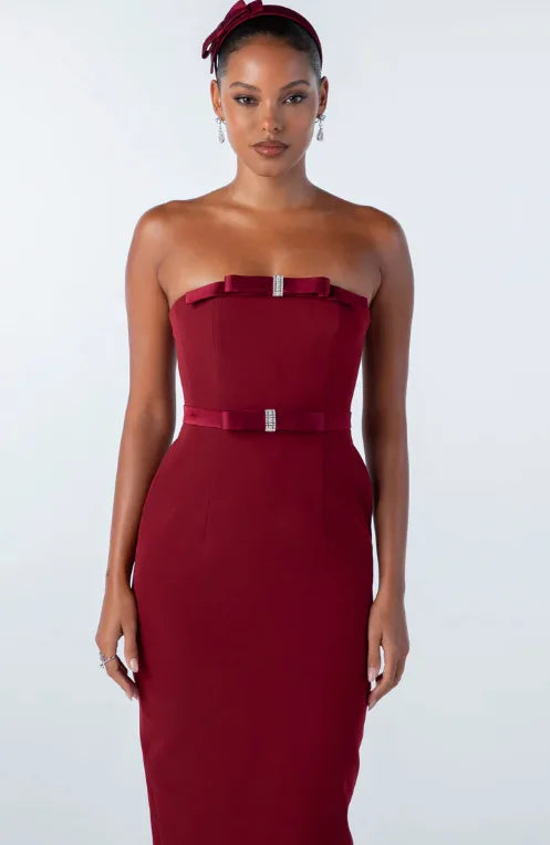 LLstyle Women Strapless Bow Mid-calf Dress