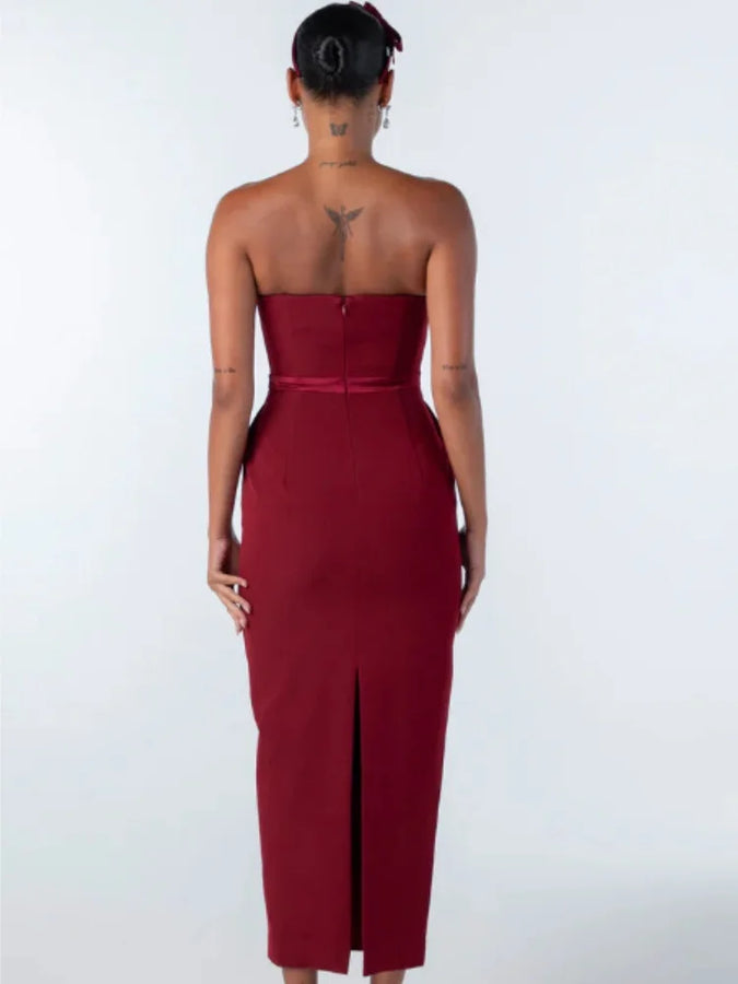 LLstyle Women Strapless Bow Mid-calf Dress
